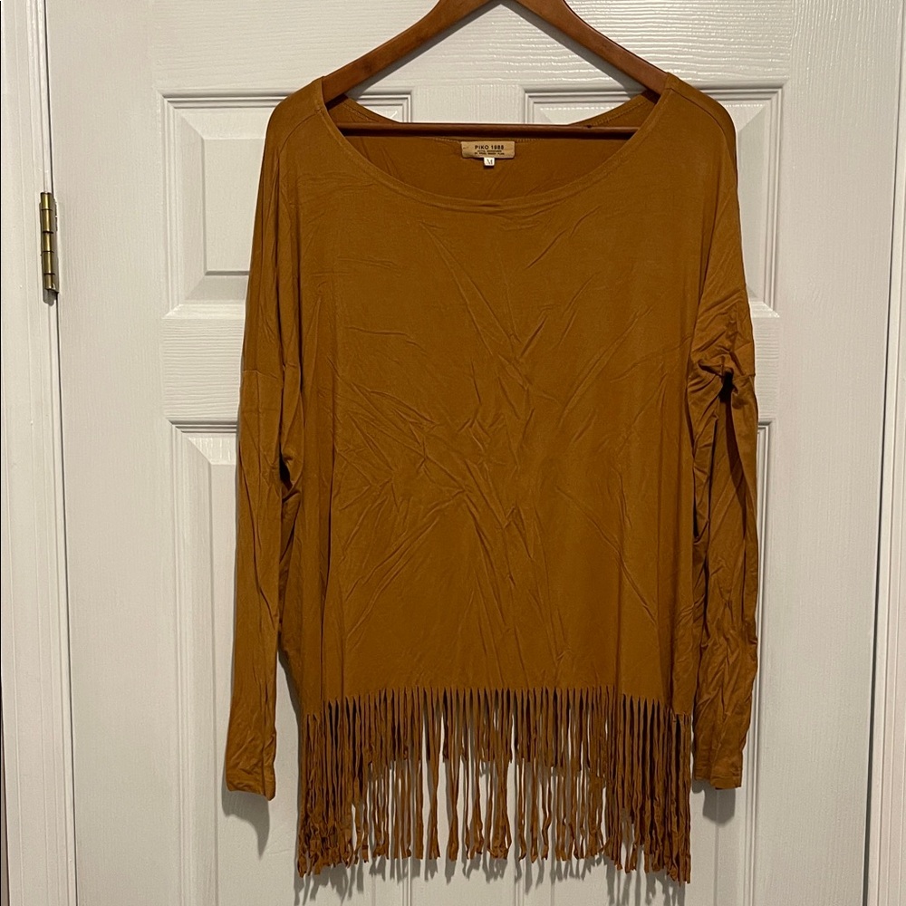 Piko 1988 Mustard Fringe Long Sleeve Top Medium